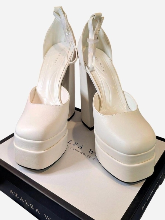Azalea Wang Shoes - Azalea Wang Yuffie White Platform Sandal — Women’s Chunky Ankle-Strap Heel